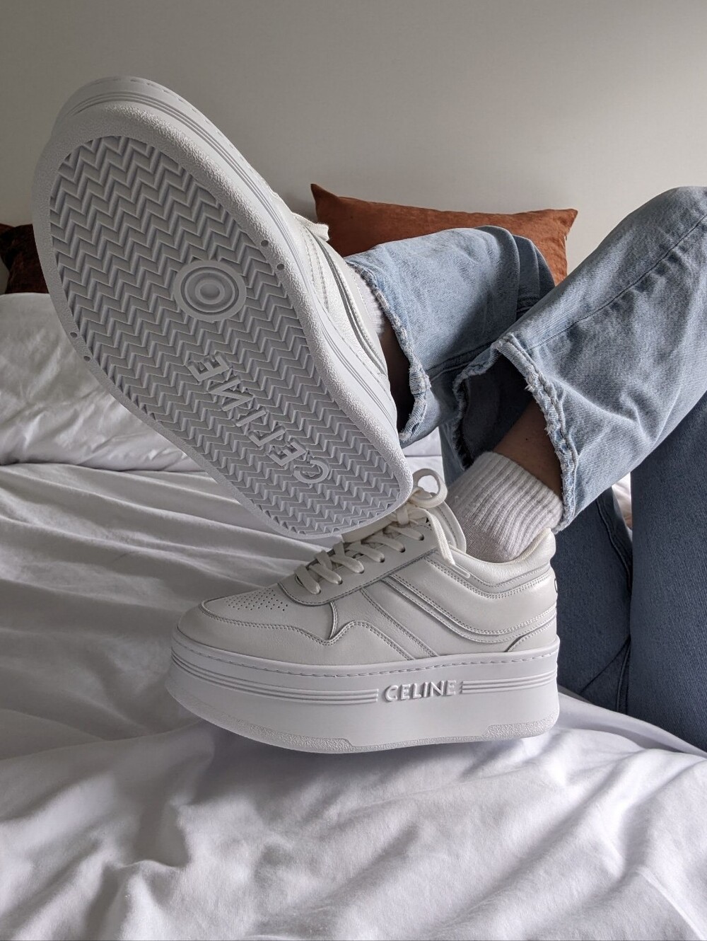 Authentic Celine BLOCK SNEAKERS WITH WEDGE OUTSOLE in CALFSKIN